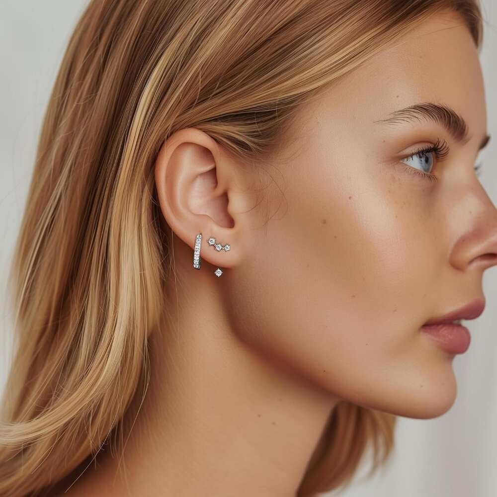 Sterling silver Earrings Set for Women, 14K gold plated Earrings Girls, 3 Pairs - Picture 3 of 7
